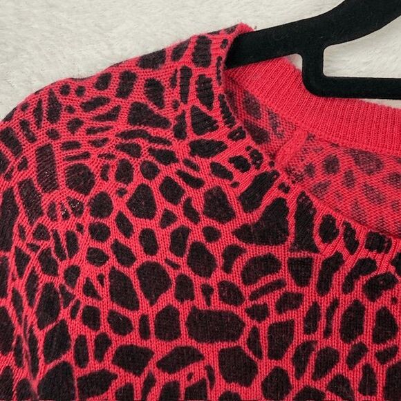 Halogen Cashmere Wool Blend Abstract Animal Print Pink Black Size Small Petite - Picture 2 of 10